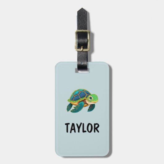 Niedlich Turtle Personalisierte Tasche Gepäckanhänger (Vorderseite vertikal)