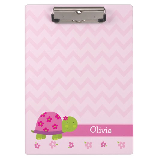 Niedlich Turtle Pink Personalisierte Zwischenablag Klemmbrett (Vorderseite)