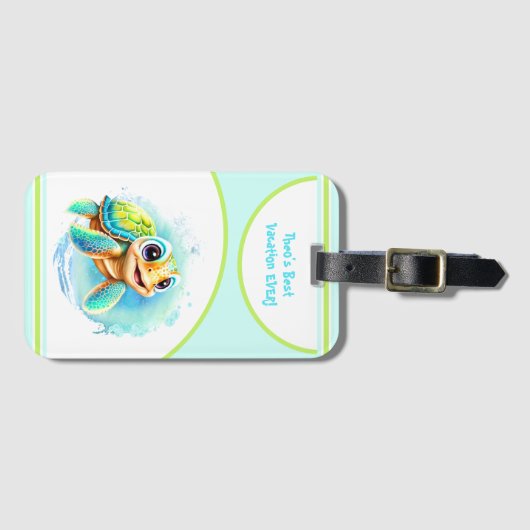 Niedlich Turtle Sommerurlaub Personalisierter Jung Gepäckanhänger (Vorderseite (Horizontal))