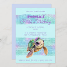 Niedlich Turtle Summer Beach Aqua 1. Geburtstag