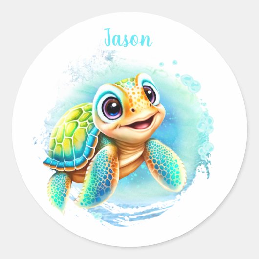 Niedlich Turtle Summer Name Boy Runder Aufkleber (Vorderseite)