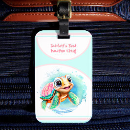 Niedlich Turtle Summer Vacation Personalisiert Gir Gepäckanhänger