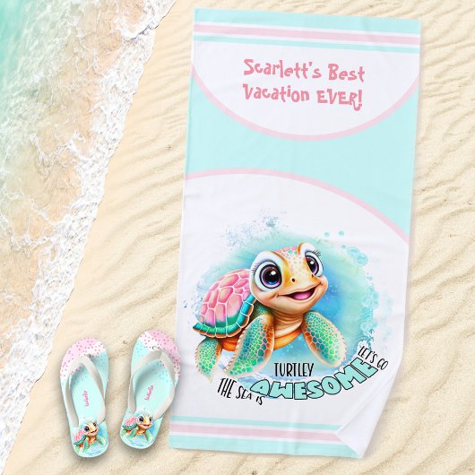 Niedlich Turtle Summer Vacation Personalisiert Gir Strandtuch