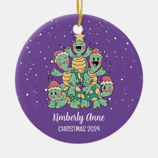 Niedlich Turtle Weihnachtsbaum Schneeerlebnis Keramik Ornament (Vorne)