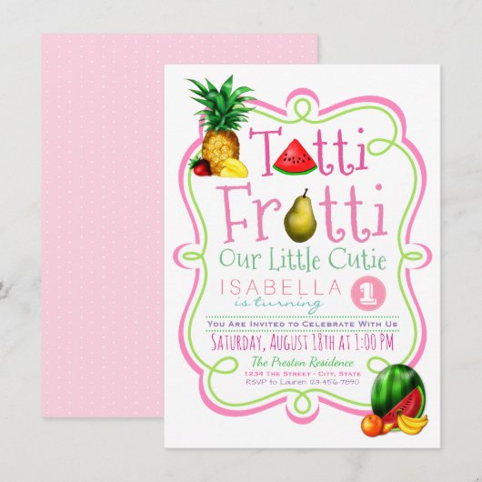 Niedlich Tutti Frutti Geburtstagsparty Einladung (Vorne/Hinten)