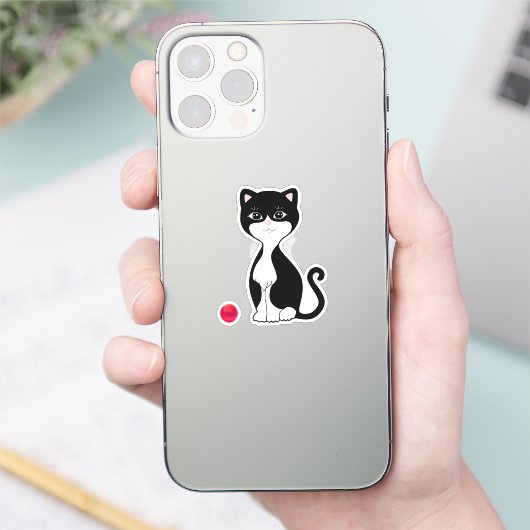 Niedlich Tuxedo Cat Cartoon Aufkleber (Telefon)
