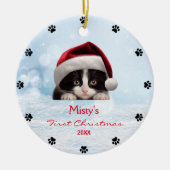 Niedlich Tuxedo Cat Paw Print Personalisiert Keramik Ornament (Vorne)
