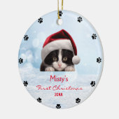 Niedlich Tuxedo Cat Paw Print Personalisiert Keramik Ornament (Links)
