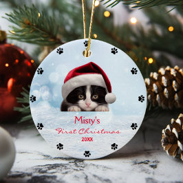 Niedlich Tuxedo Cat Paw Print Personalisiert Keramik Ornament