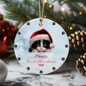 Niedlich Tuxedo Cat Paw Print Personalisiert Keramik Ornament