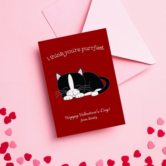 Niedlich Tuxedo Katze Klassenzimmer Valentine Mitteilungskarte