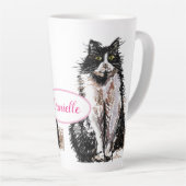 Niedlich Tuxedo Katze Schwarz-weiß Zeichnend Kunst Milchtasse (Rechte Ecke)