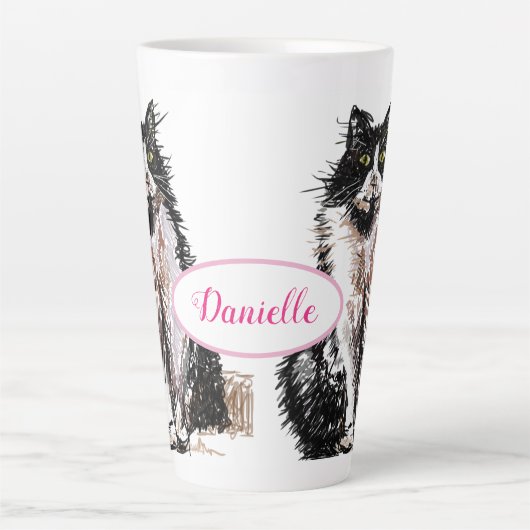 Niedlich Tuxedo Katze Schwarz-weiß Zeichnend Kunst Milchtasse (Vorderseite)