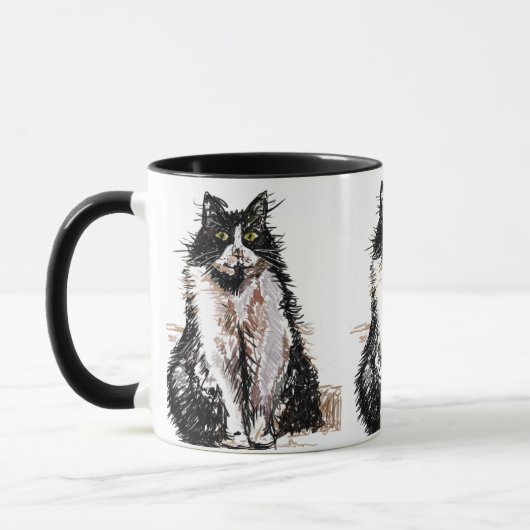 Niedlich Tuxedo Katze Schwarz-weiß Zeichnend Kunst Tasse (Links)