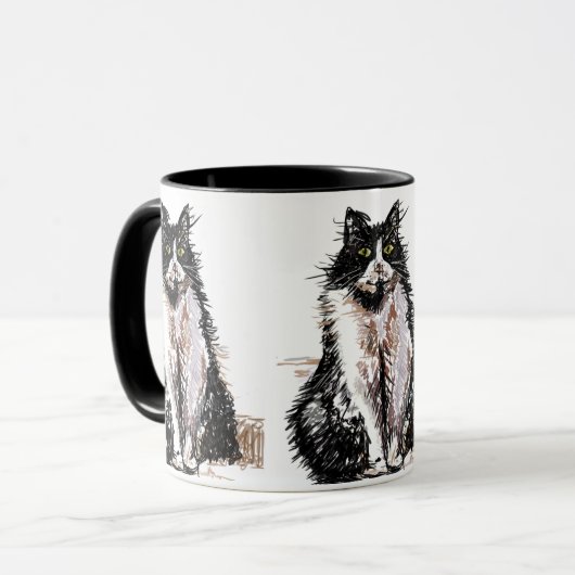 Niedlich Tuxedo Katze Schwarz-weiß Zeichnend Kunst Tasse (Vorderseite Links)