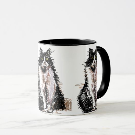 Niedlich Tuxedo Katze Schwarz-weiß Zeichnend Kunst Tasse (VorderseiteRechts)