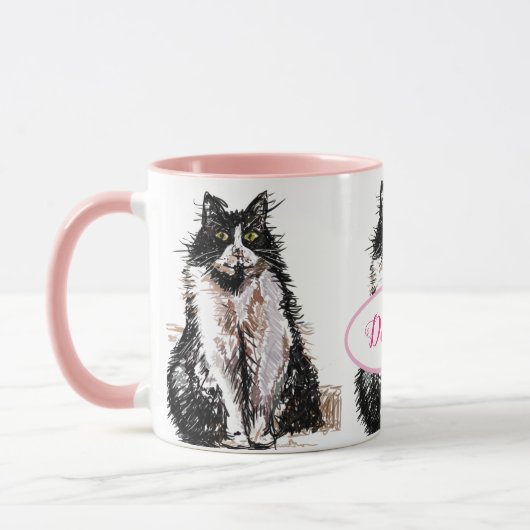 Niedlich Tuxedo Katze Schwarz-weiß Zeichnend Kunst Tasse (Links)