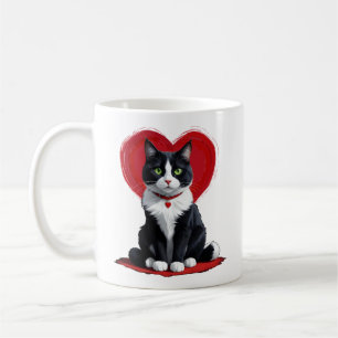 Niedlich Tuxedo Katze Valentinstag Herzklopfen Lov Kaffeetasse