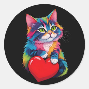 Niedlich Tuxedo Katze Valentinstag Herzklopfen Lov Runder Aufkleber