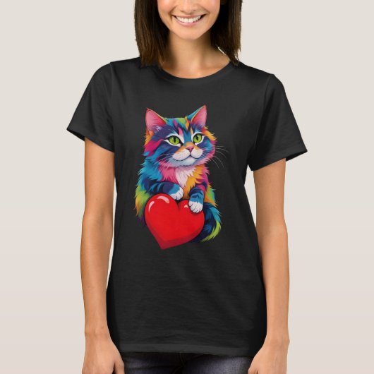 Niedlich Tuxedo Katze Valentinstag Herzklopfen Lov T-Shirt (Vorderseite)