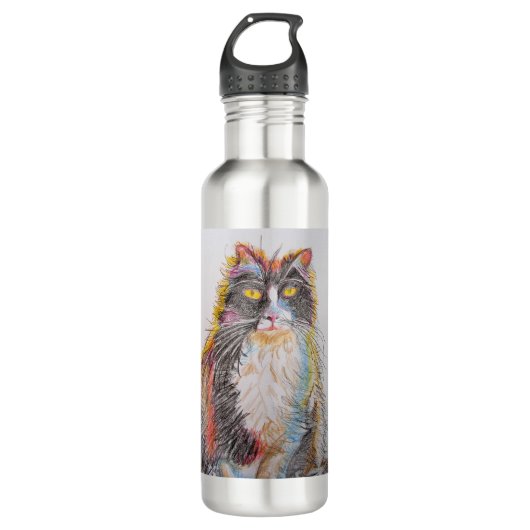 Niedlich Tuxedo Katze Zeichnend Kunst Katzen Edelstahlflasche (Vorderseite)