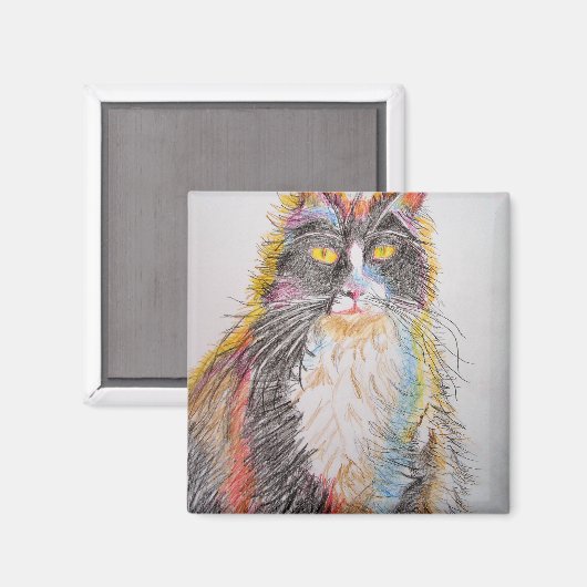 Niedlich Tuxedo Katze Zeichnend Kunst Katzen Magnet (Vorderseite/Rückseite)