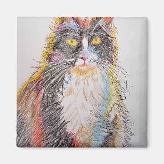 Niedlich Tuxedo Katze Zeichnend Kunst Katzen Magnet (Vorne)