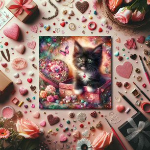Niedlich Tuxedo Kitten Blume Candy Hearts Valentin Feiertagskarte
