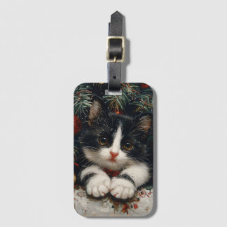 Niedlich Tuxedo Kitten Christmas Cat Art Gepäckanhänger