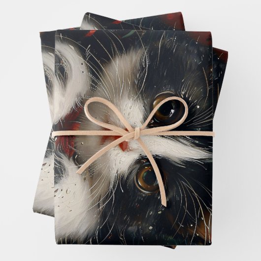 Niedlich Tuxedo Kitten Christmas Cat Art Geschenkpapier Set (Beispiel)