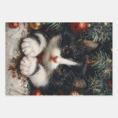 Niedlich Tuxedo Kitten Christmas Cat Art Geschenkpapier Set (Vorderseite)