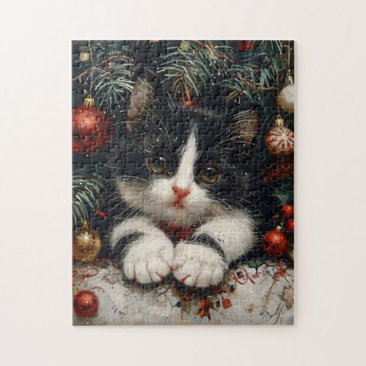 Niedlich Tuxedo Kitten Weihnachtskatze Puzzle (Vertikal)