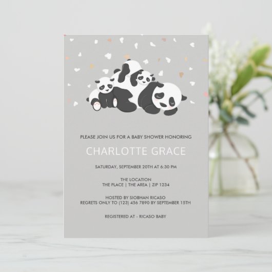 Niedlich Twin Panda Personalisiert Baby Dusche Einladung (Stehend Vorderseite)