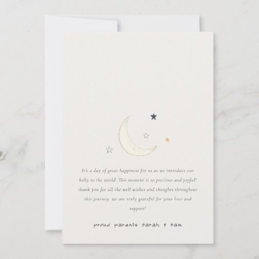 Niedlich Twinkle Star Moon Foto Geburtserklärung Dankeskarte (Rückseite)