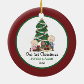 Niedlich Twins 1. Weihnachten Personalisiert Keramikornament (Hinten)