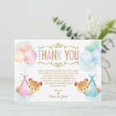 Niedlich Twins Baby Boy Girl Teddy Bears Baby Dusc Dankeskarte (Stehend Vorderseite)