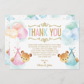 Niedlich Twins Baby Boy Girl Teddy Bears Baby Dusc Dankeskarte (Vorne/Hinten)