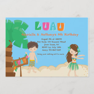 Niedlich Twins Boy & Girl Luau Geburtstagseinladun Einladung
