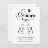 Niedlich Twins Elephants Schwangerschaft Ankündigu Ankündigungspostkarte (Vorne/Hinten)