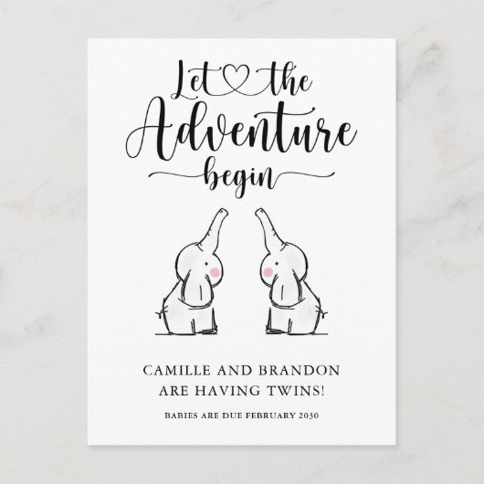 Niedlich Twins Elephants Schwangerschaft Ankündigu Ankündigungspostkarte (Vorderseite)