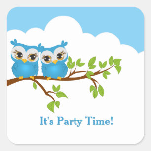 Niedlich Twins Owls Boys Geburtstagsticker Quadratischer Aufkleber