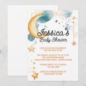 Niedlich über der Mond-Babydusche Einladung (Vorne/Hinten)