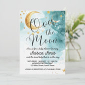 Niedlich über der Mond-Babydusche Einladung (Stehend Vorderseite)