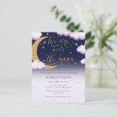 Niedlich über der Mond Girl Babydusche Einladungspostkarte (Stehend Vorderseite)