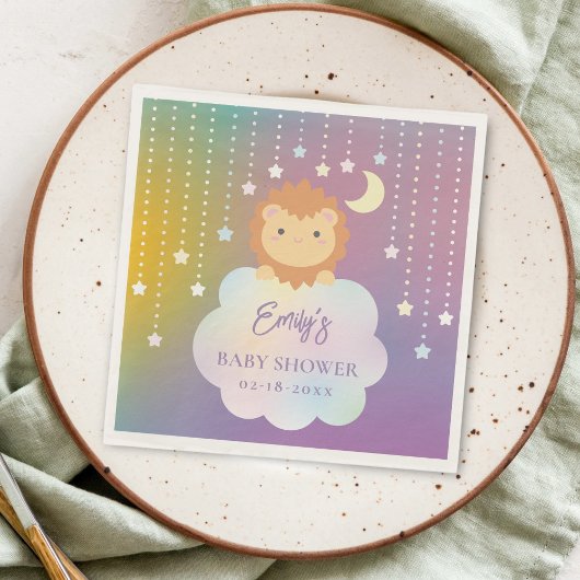 Niedlich über Mond und Sternen Lion Cub Babydusche Serviette