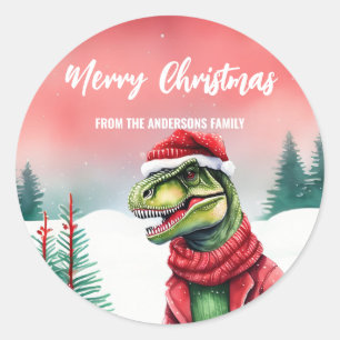 Niedlich, um Dinosaurier zu rex Weihnachten Party  Runder Aufkleber