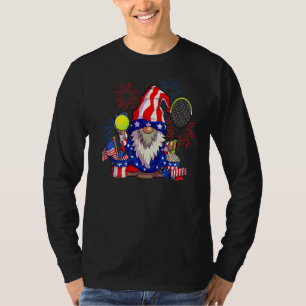 Niedlich Uncle Sam Gnome Tennis Usa Flag Patriotic T-Shirt