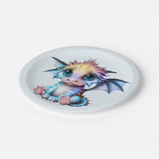 Niedlich und Adorable Kawaii Baby Dragon Pappteller (Schrägansicht)