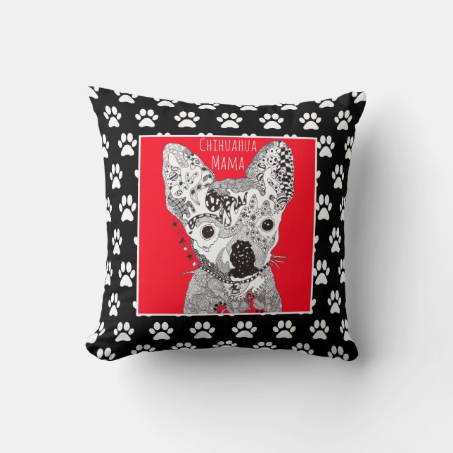 Niedlich und farbenfroh Chihuahua Paw Throw Kissen (Vorderseite)