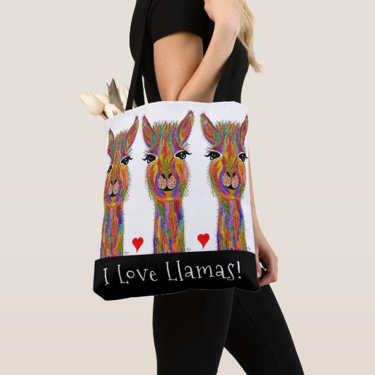 Niedlich und farbenfroh I Liebe Llamas Tote Tag Tasche (Von Nahem)